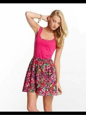 Lilly Pulitzer Megyn Wild Confetti Dress Mini Sleeveless Bright Pink Floral XL